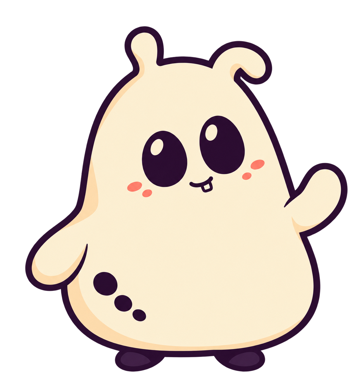 Bungo, an ivory creature with a folded antenna and three purple spots